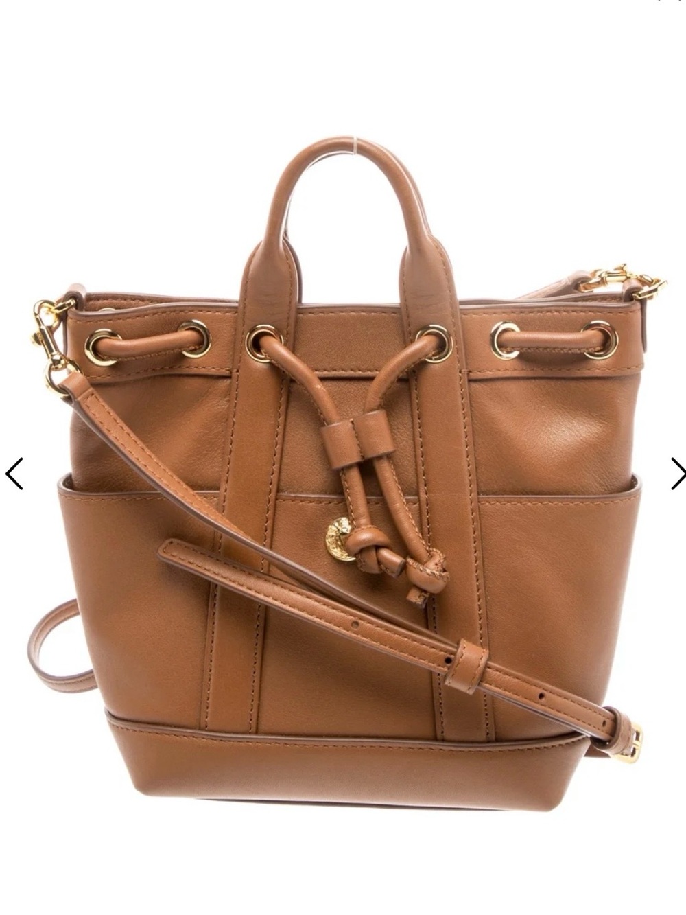Veronica Beard NWT GOODY Tan Leather Drawstring Crossbody Bag